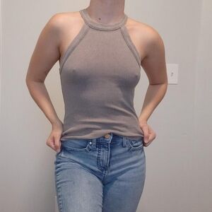 Cute Ribbed High Neck Tank